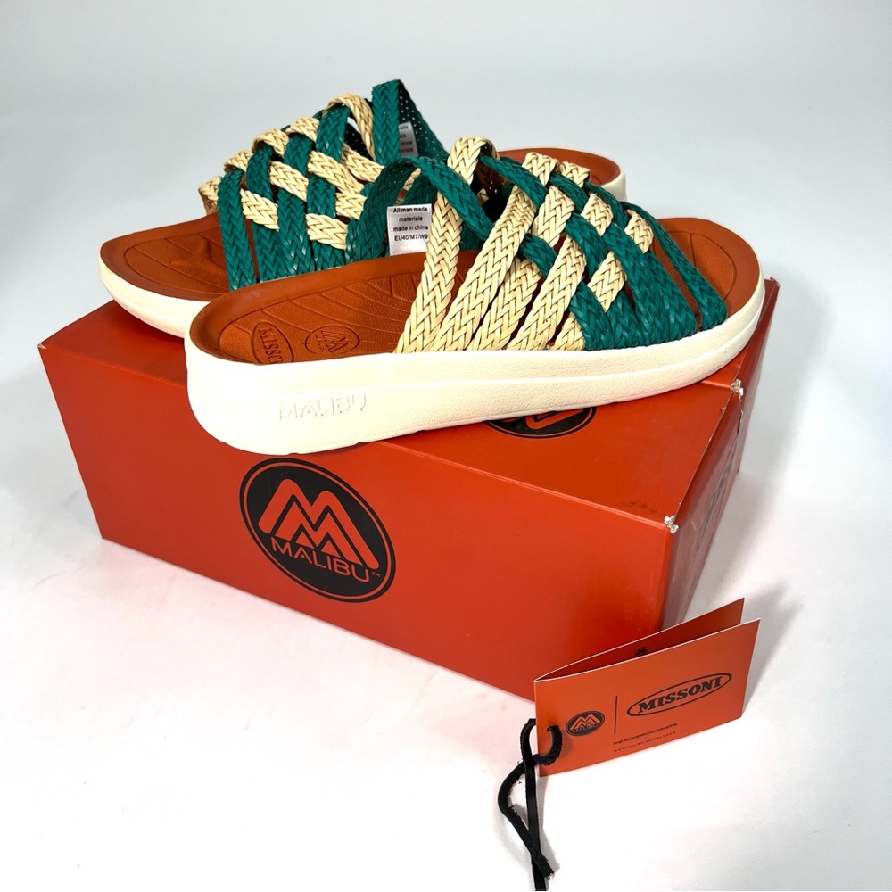 NIB $150 Missoni x Malibu Zuma Unisex Green & Straw Vegan Braid Sandals M7/W9